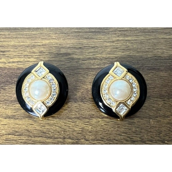 Swarovski Jewelry - Swarovski  Earrings faux pearls crystal Swan Signed Statement rare fashion